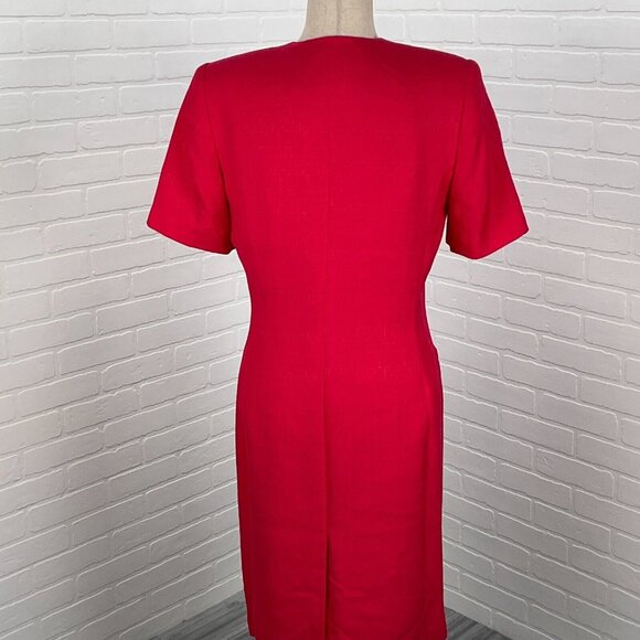 Kasper ASL Dress Women 8 Pink Woven Asymmetical Gold Button Classic 80s VTG - Picture 4 of 12